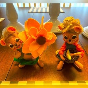 Set of 2 Fall mice with flower and Harvest Boy